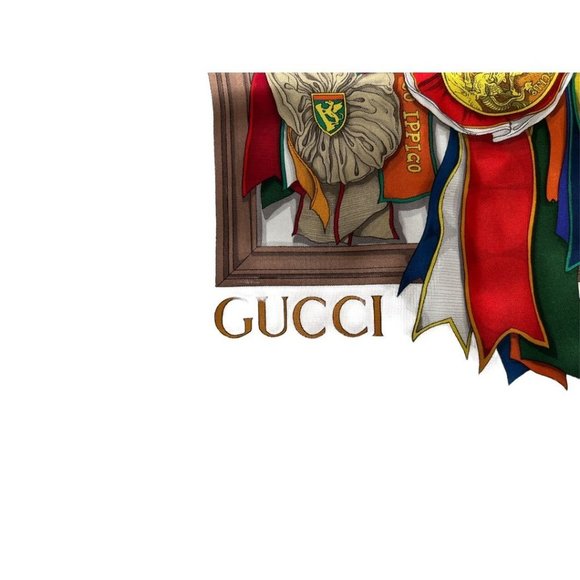 GUCCI " concorso ippico": Multicolor Silk, Logo Scarf #L028 - Picture 4 of 12